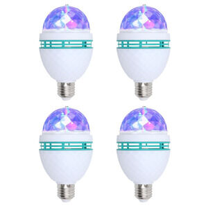 4 Pieces RGB Rotating LED Bulb Crystal Ball Stage Light Xmas Disco Party Lamp